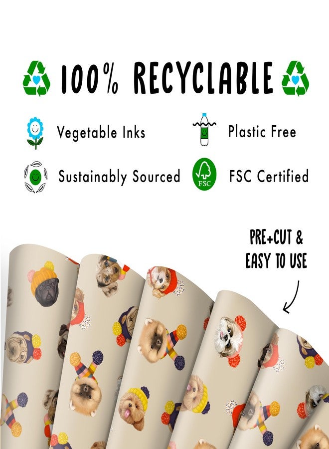 Central 23 Dog Christmas Wrapping Paper Brown Beige - 6x Wrapping Paper Sheets - Cute Winter Doggos in Hats - Puppy - Dog Wrapping Paper - Holiday Presents Gift for Fur Parents Mom Dad - Thick & Recyclable - Image 3